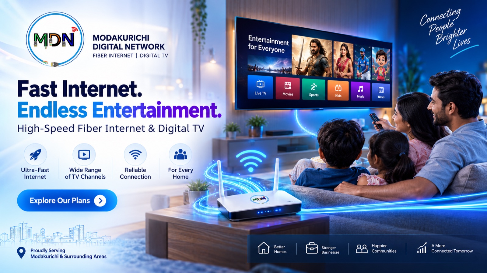 Fast internet and digital TV for every home in Modakurichi