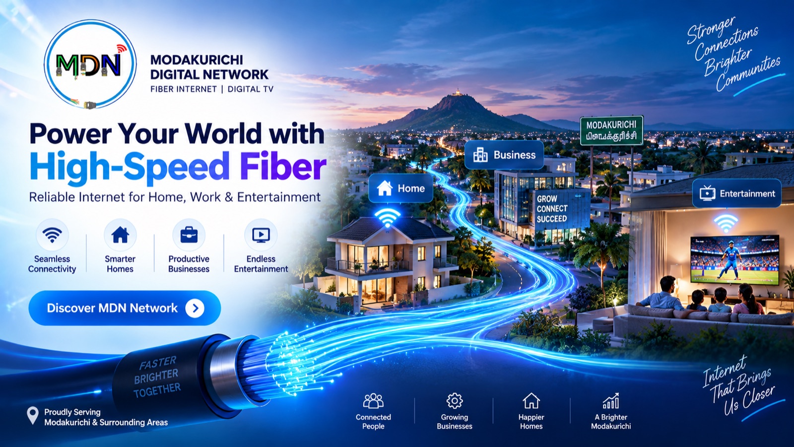 High-speed fibre for home, work and entertainment in Modakurichi