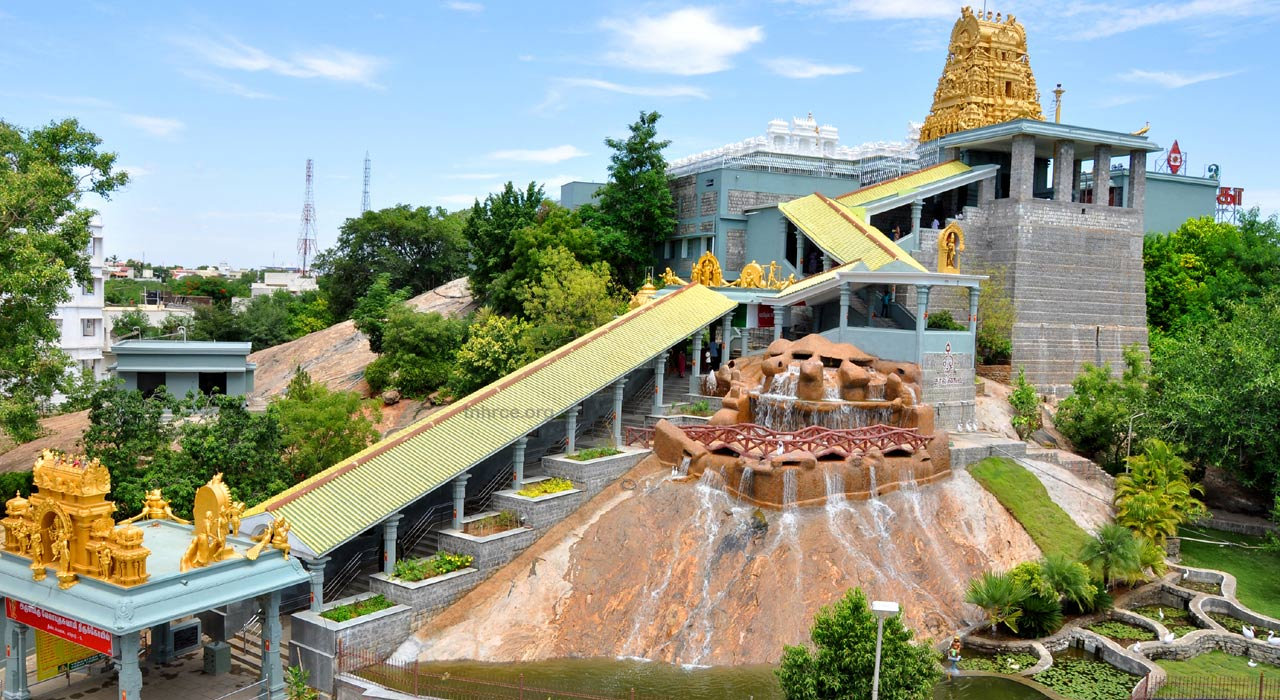 Temple hill and waterfall near Erode